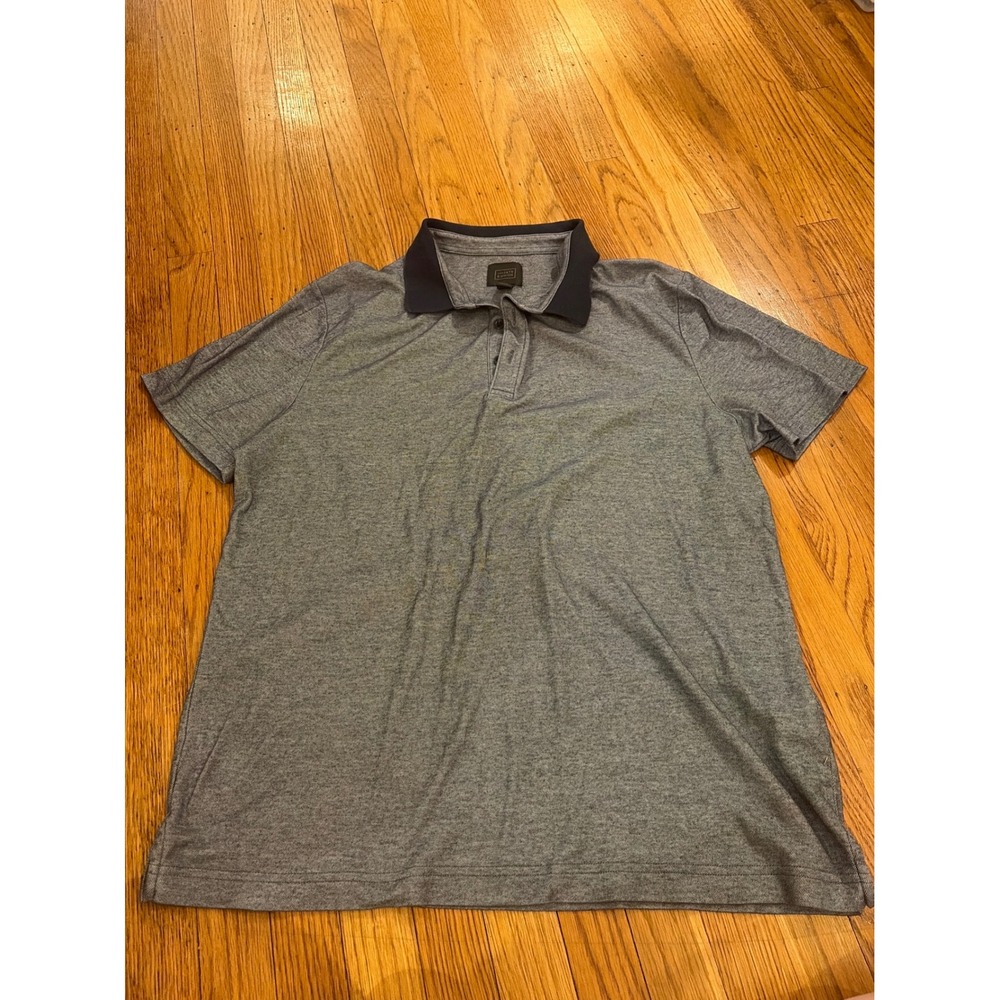 14th & Union Mens Grey Textured Short Sleeve Polo Shirt Large Navy Collar